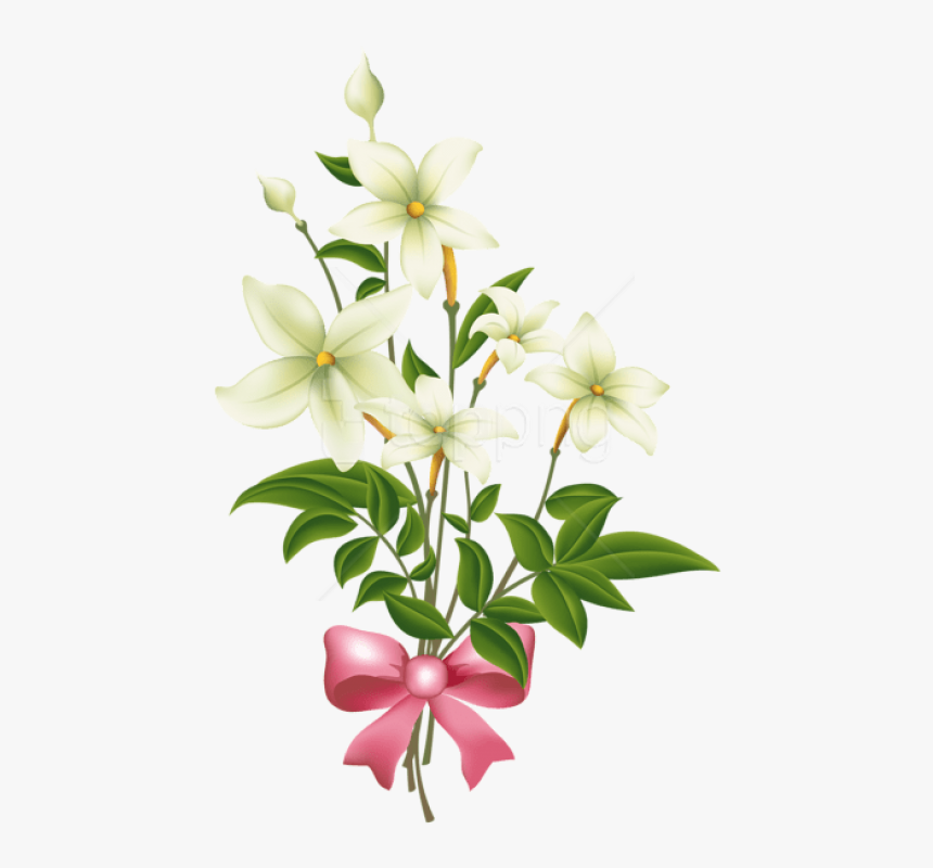 Free Png Download White Flowers With Pink Bow Png Images - Pink Jasmine Flower Clipart, Transparent Png