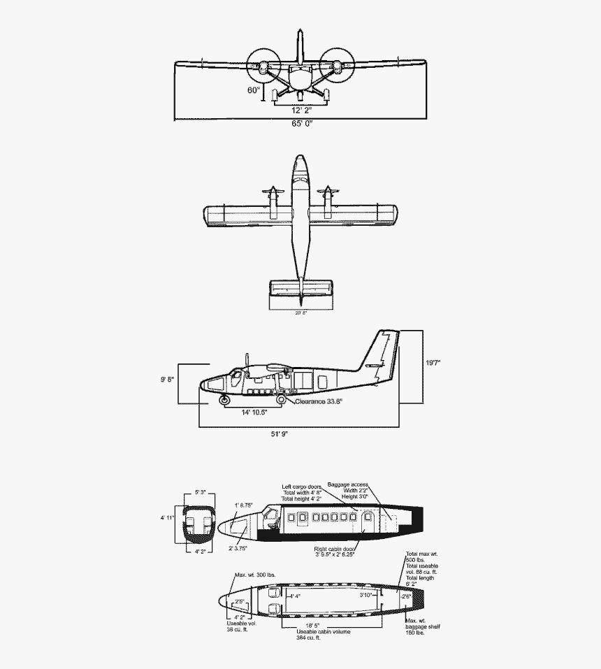 Twin Otter Schematics - Dhc 6 Twin Otter Dimensions, HD Png Download