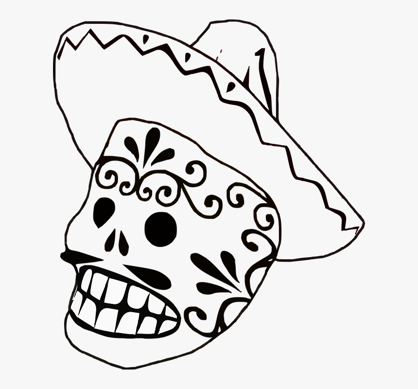 Mask, Mexican, Sombrero, Mustache, Grin - Mexican Black And White Png, Transparent Png
