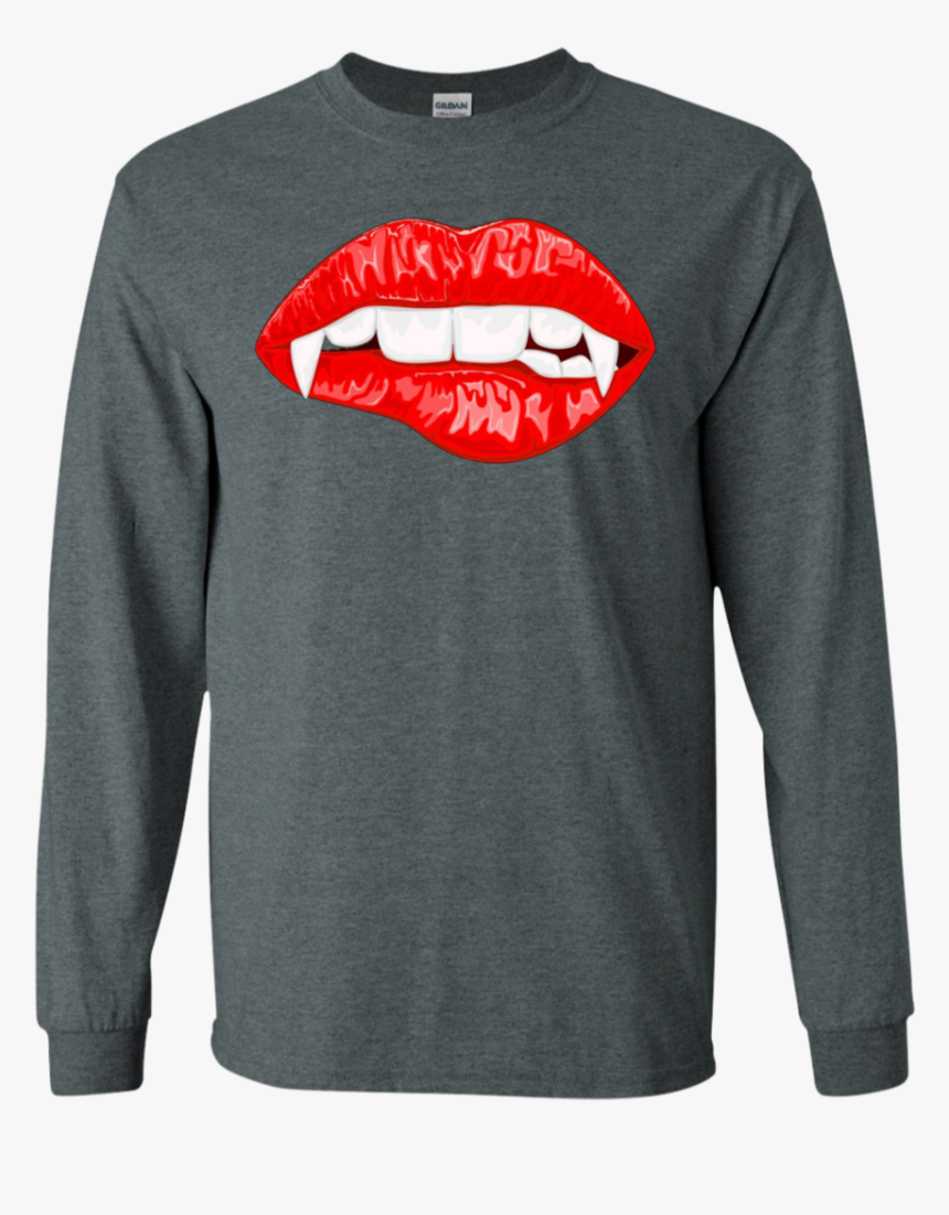 Red Female Lips With Vampire Fangs Halloween Horror - Shirt, HD Png Download