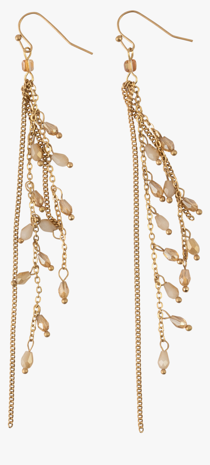 *long Gold Chains With Champagne Crystal Earrings - Earrings, HD Png Download