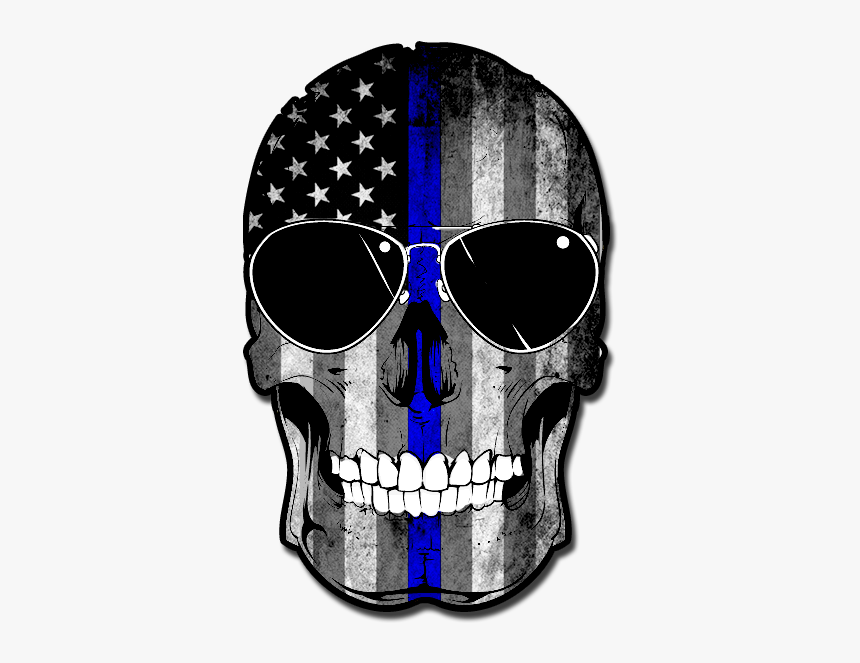 Blue Line Flag Skull, HD Png Download