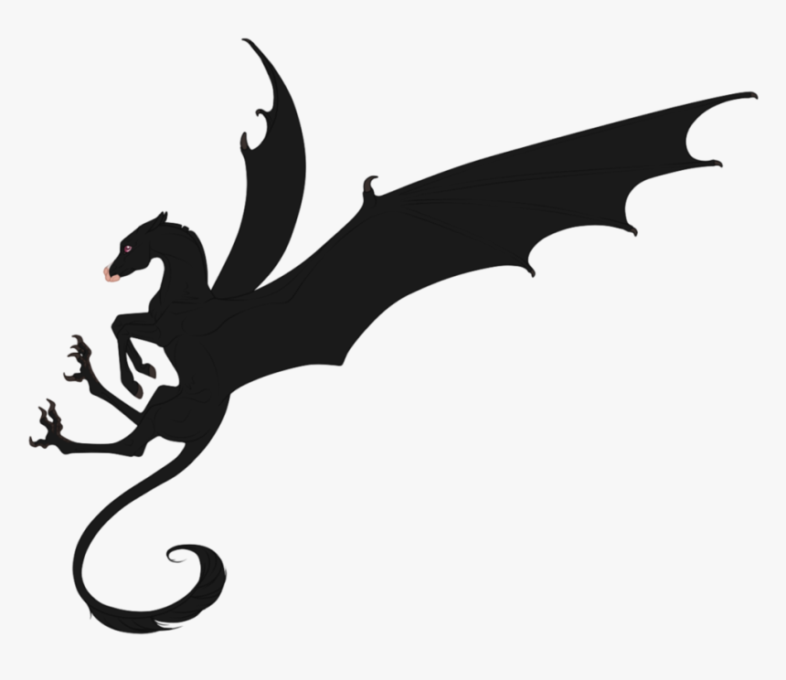 Cartoon Dragon Silhouette Clip Art - Silhouette Black And White Clipart Dragon, HD Png Download