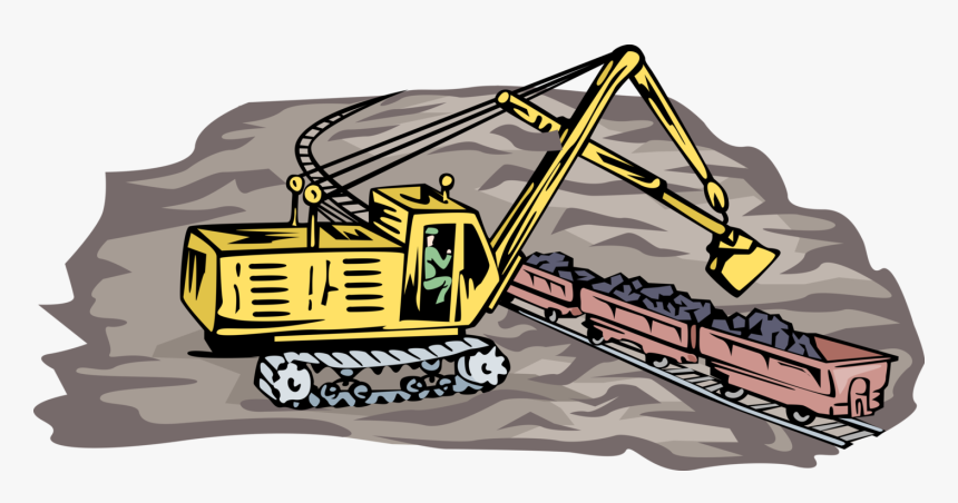 Vector Illustration Of Steam Shovel Loading Rail Cars - Illustration, HD Png Download