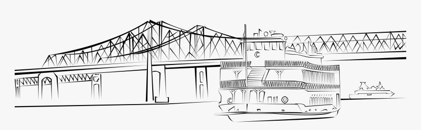 New Orleans Steamboat Vector Illustration With Bridge - Technical Drawing, HD Png Download
