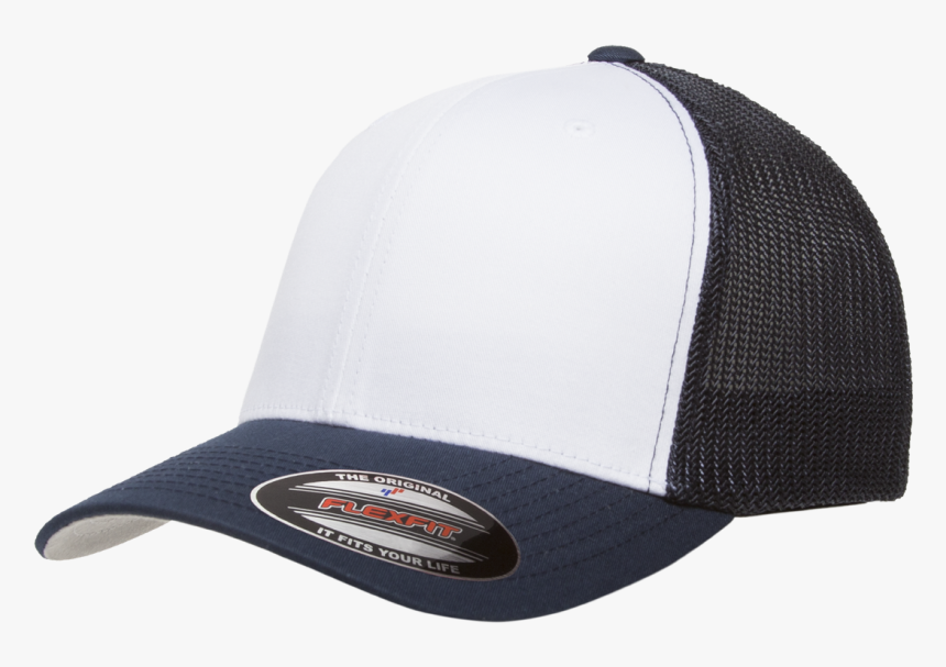 6511w Blank Flexfit Hat Mesh Cotton Twill Trucker Cap - Flexfit Trucker Hat Navy White, HD Png Download
