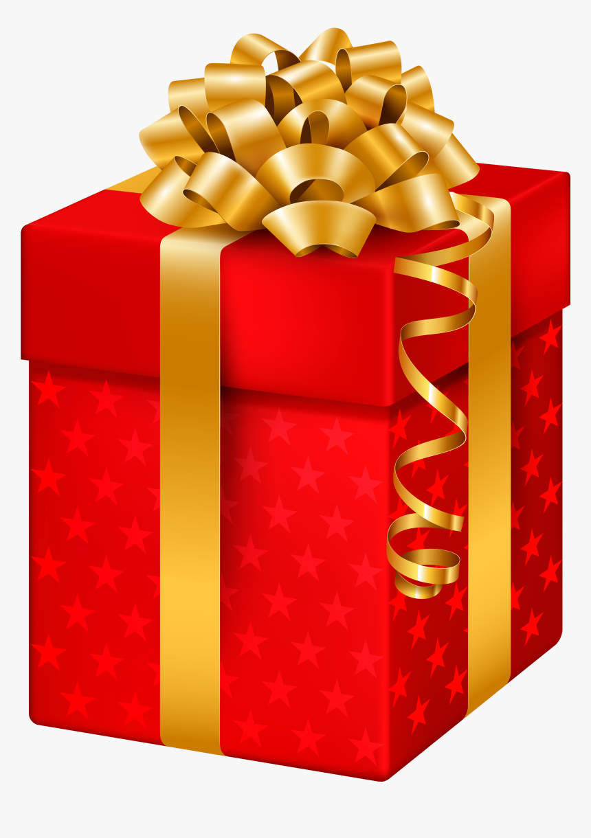 Red Gift Box With Stars Png Clipart - Gift Box Red Png, Transparent Png