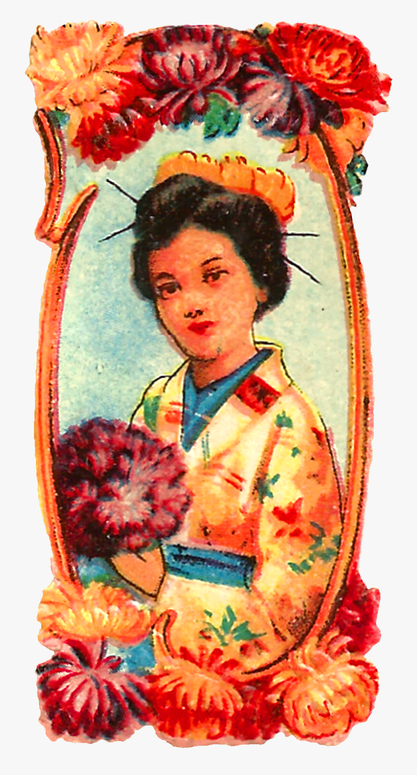 Vintage Japanese Women Flower Card Images - Artificial Flower, HD Png Download