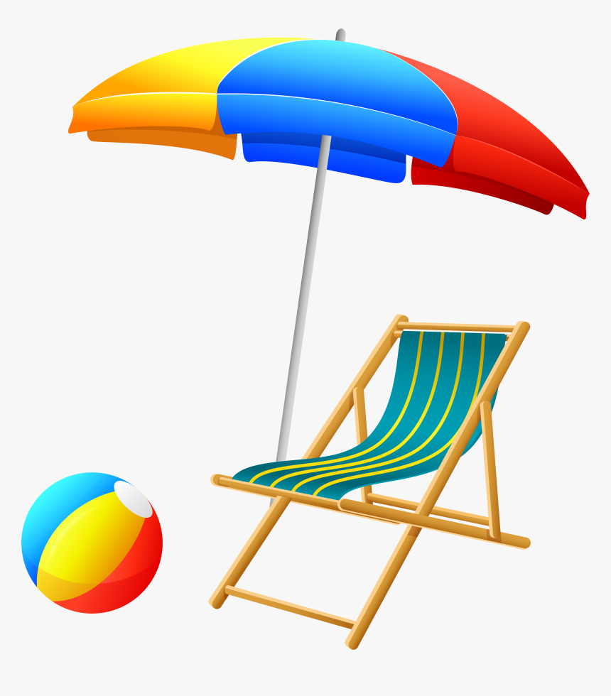 Beach Umbrella With Chair And Ball Png Clip Art, Transparent Png