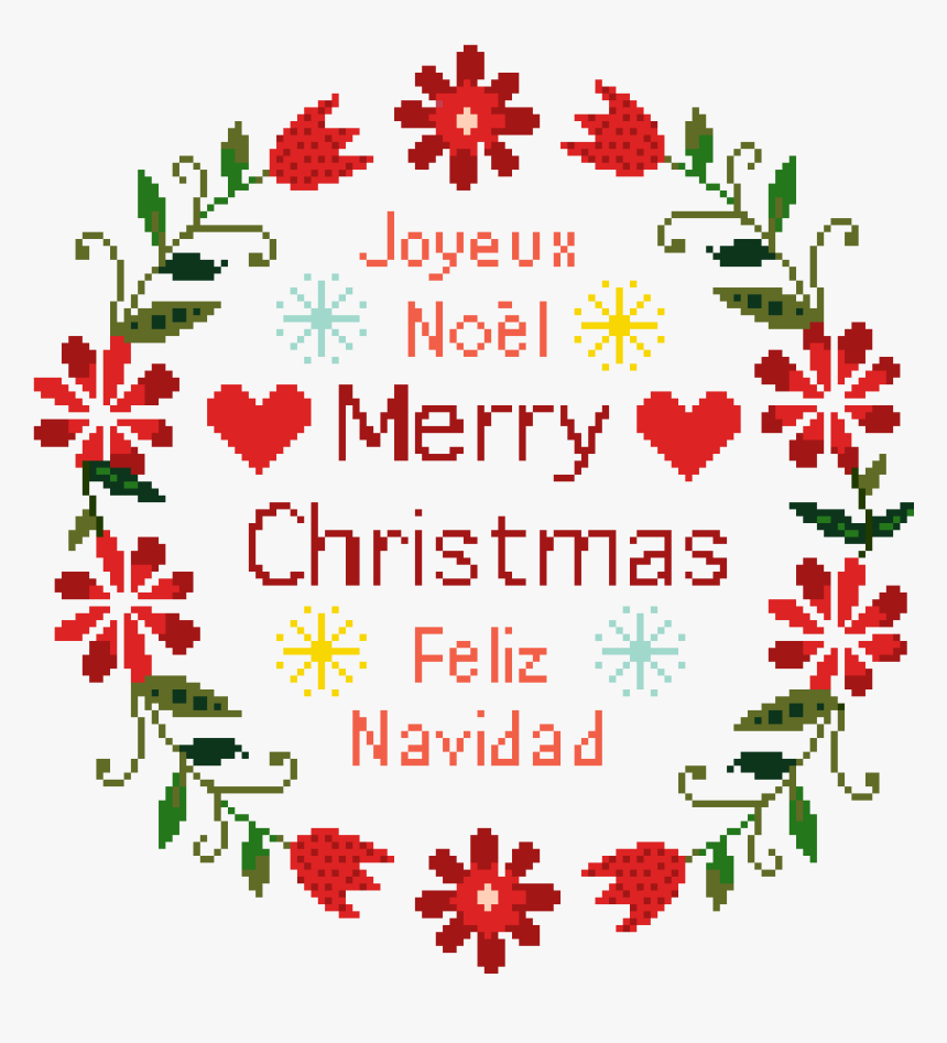 Christmas Floral Cross Stitch Pattern , Transparent - Cross Stitch Merry Christmas Pattern, HD Png Download