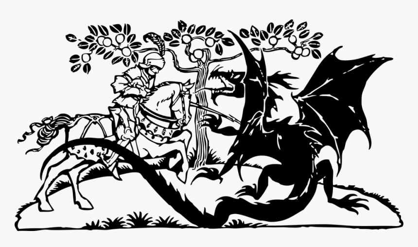 Dragon, Black, Silhouette, Fantasy, Design, Beautiful - St George And The Dragon Clipart, HD Png Download