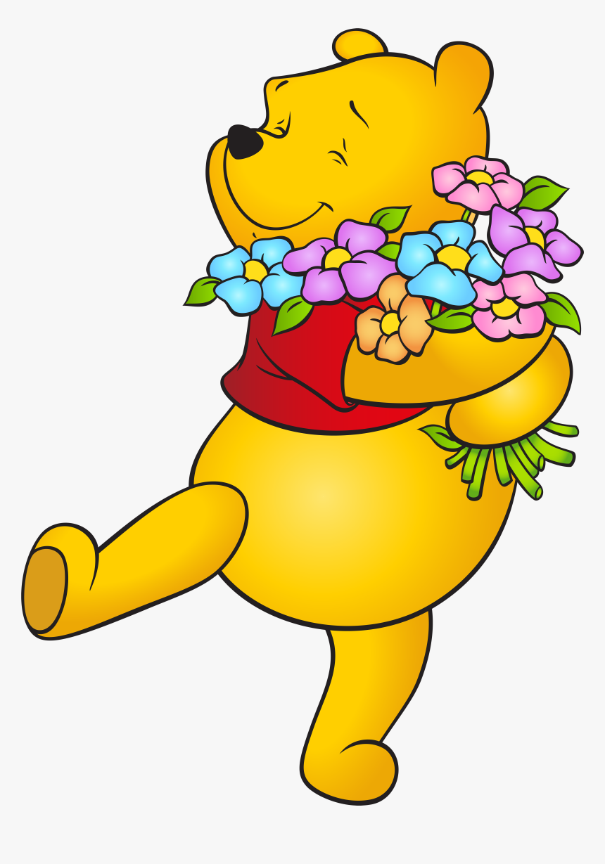 Winnie The Pooh With Flowers, HD Png Download