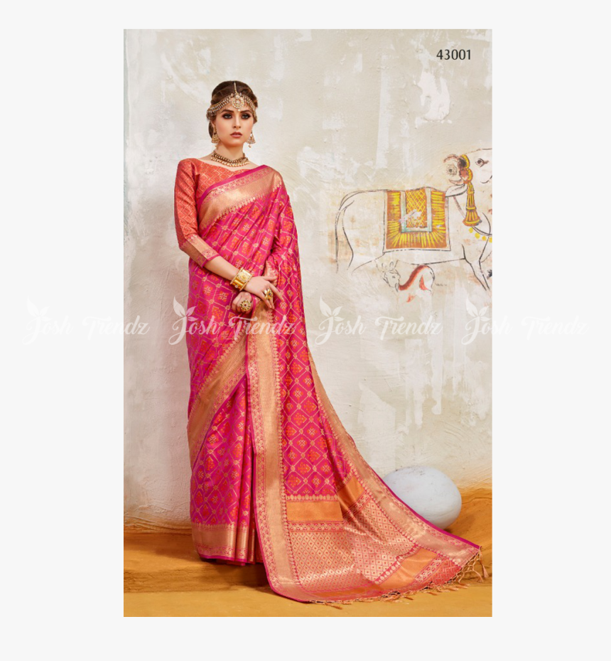 Rajtex Khambhati Silk Saree Jt Rk Sarees - Dark Pink Silk Color Saree, HD Png Download