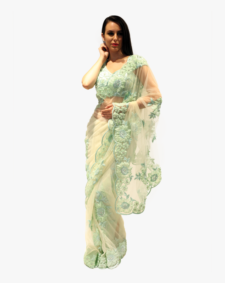 Net Green Saree - Sari, HD Png Download
