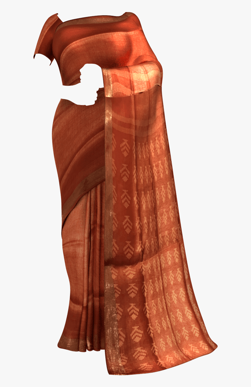 Orange Silk Linen Saree With Cutwork Pallu Linen Sarees - Sari, HD Png Download