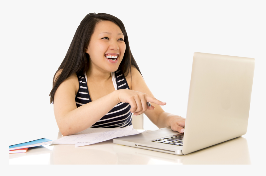 Asian Girl Using Laptop, HD Png Download