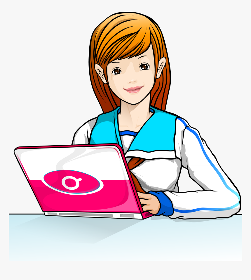 Clip Art School Girls Transprent Png Free - Girl With A Laptop Clip Art, Transparent Png