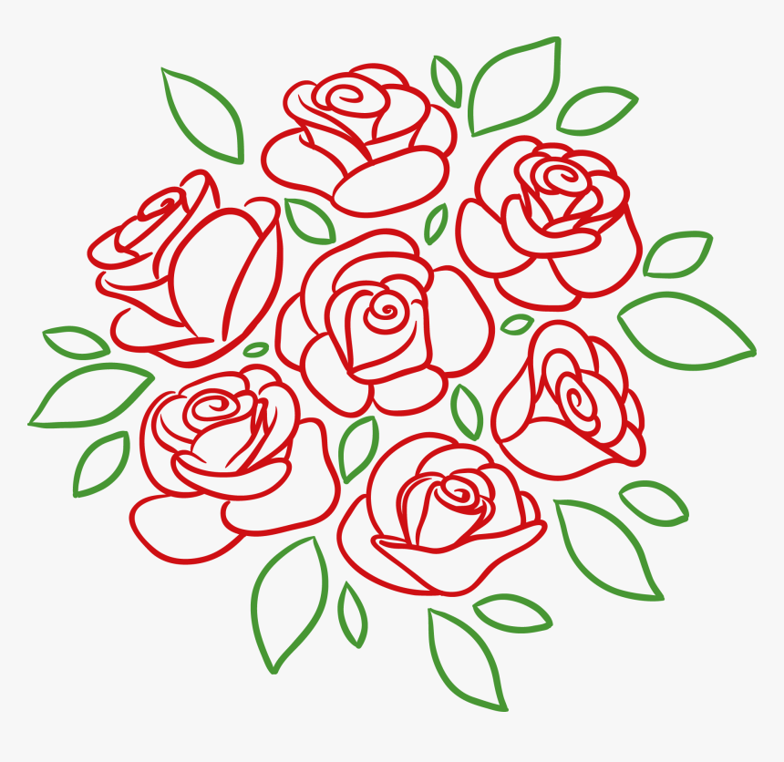 Transparent Clipart Design - Drawing Of A Bouquet Of Roses, HD Png Download