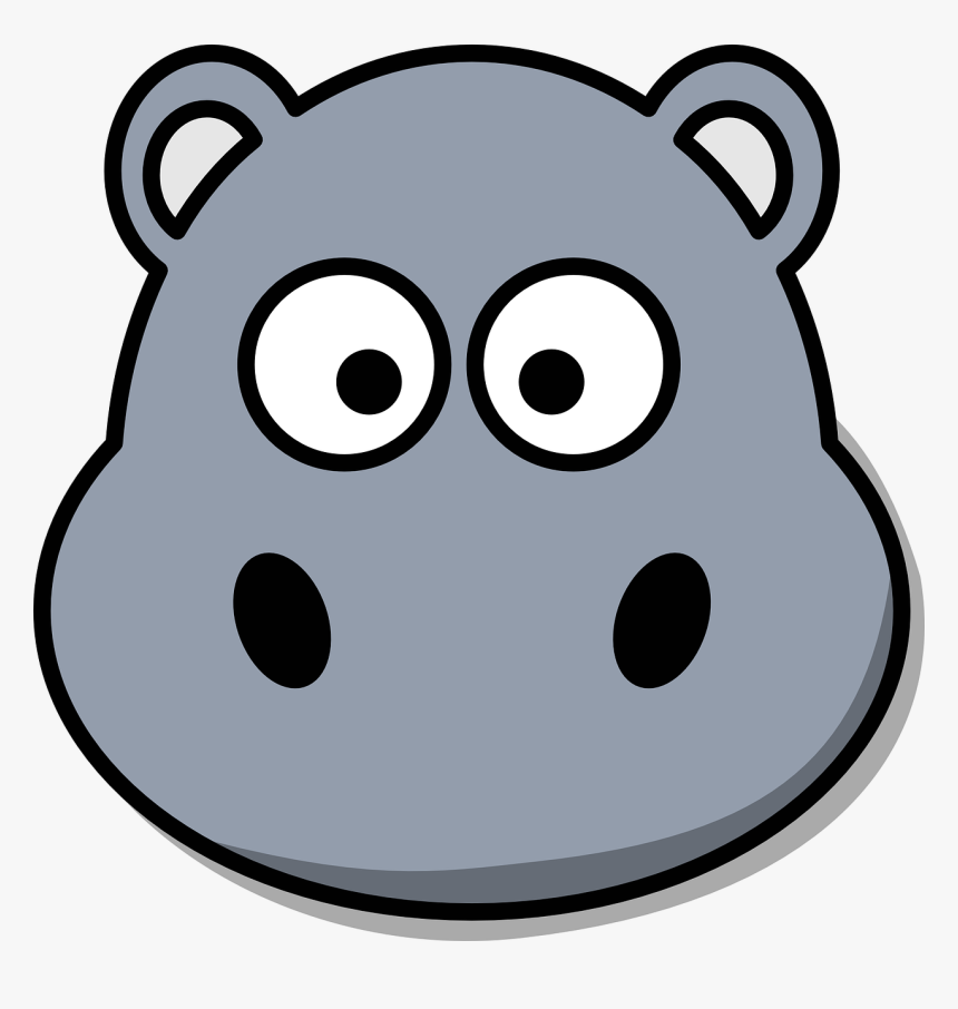Hippo, Head, Cartoon, Cute, Grey, Zoo, Wildlife, HD Png Download