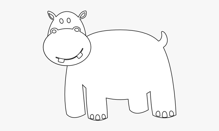 Colorful Animal Hippo Black White Line Art 555px, HD Png Download