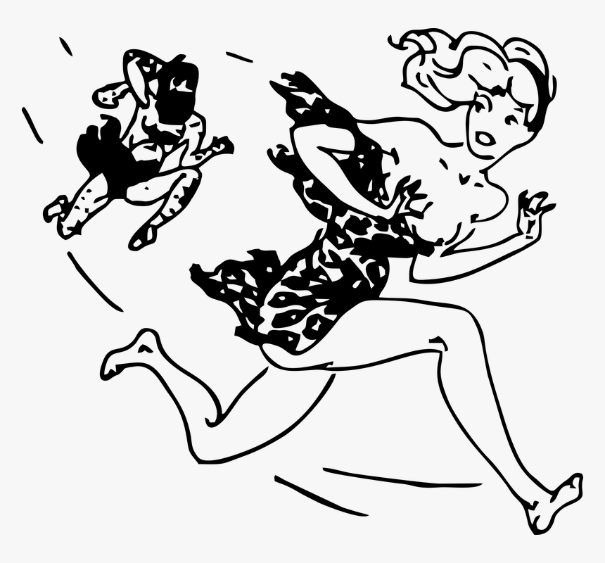 Cave Girl, Cave Man, Run, Chase, Club, Caveman, Romance, HD Png Download