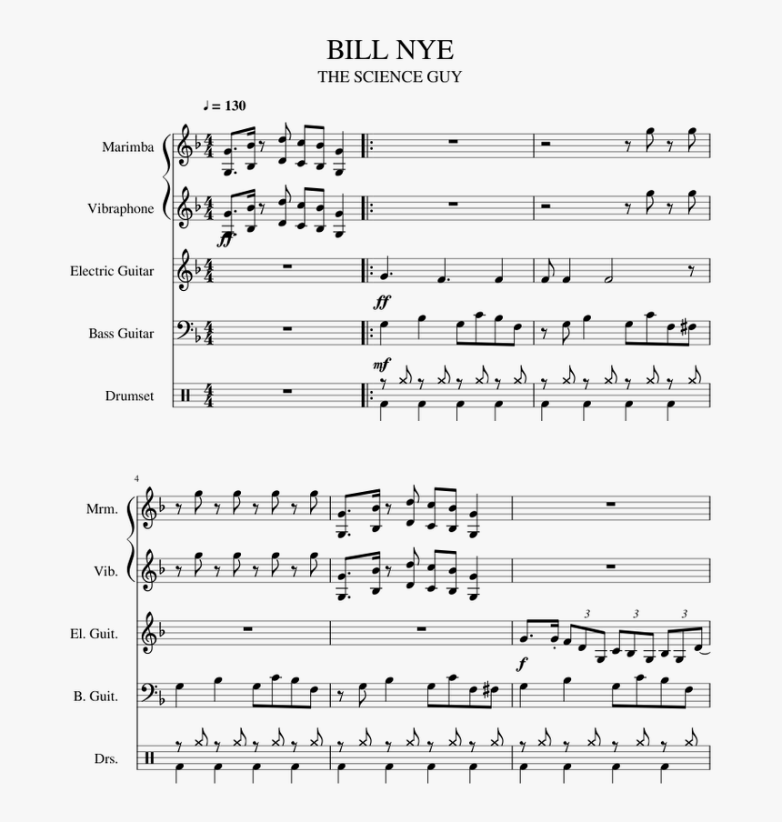 Bill Nye Sheet Music For Percussion, Guitar, Bass Download, HD Png Download
