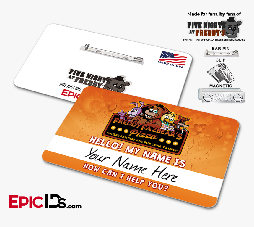 Freddy Fazbear S Pizza Fnaf Employee Name Badge, HD Png Download