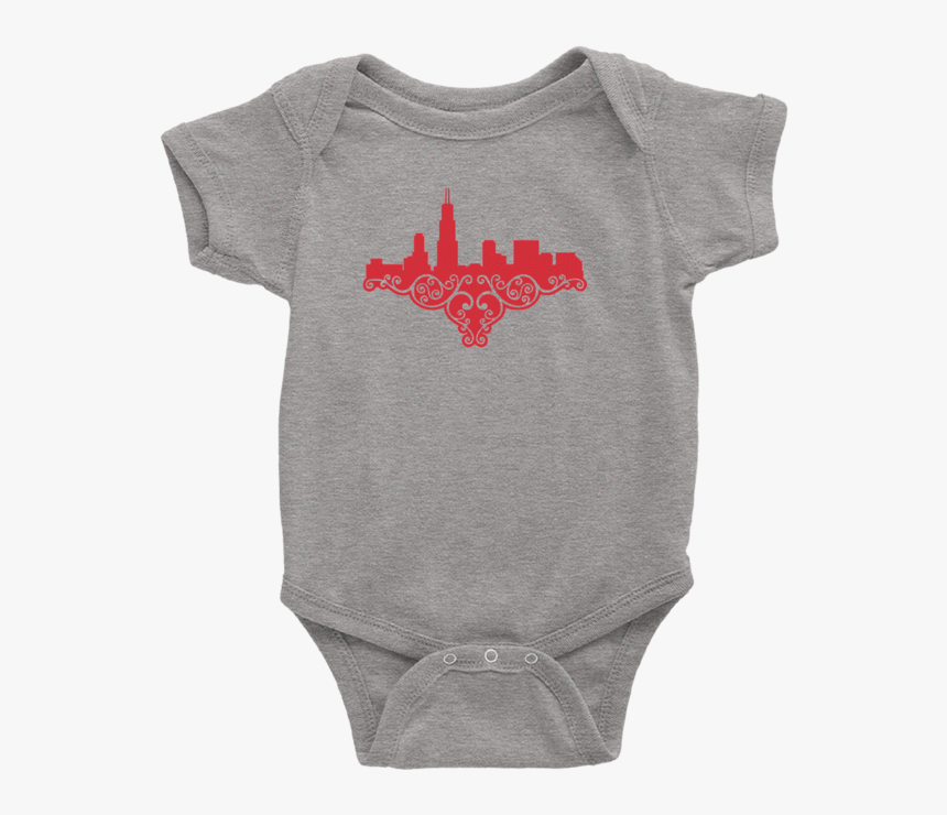 Heather Grey Baby Onesie With Red Chicago Skyline Design, HD Png