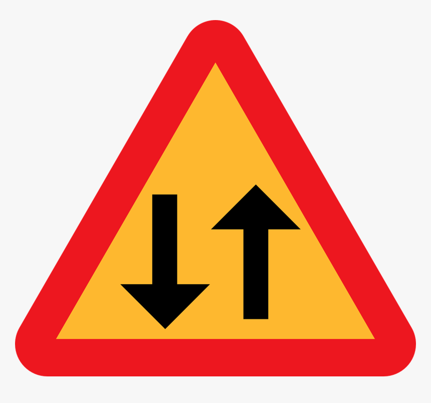 Two Way Traffic Straight Ahead Caution Sign Road Sign, HD Png Download