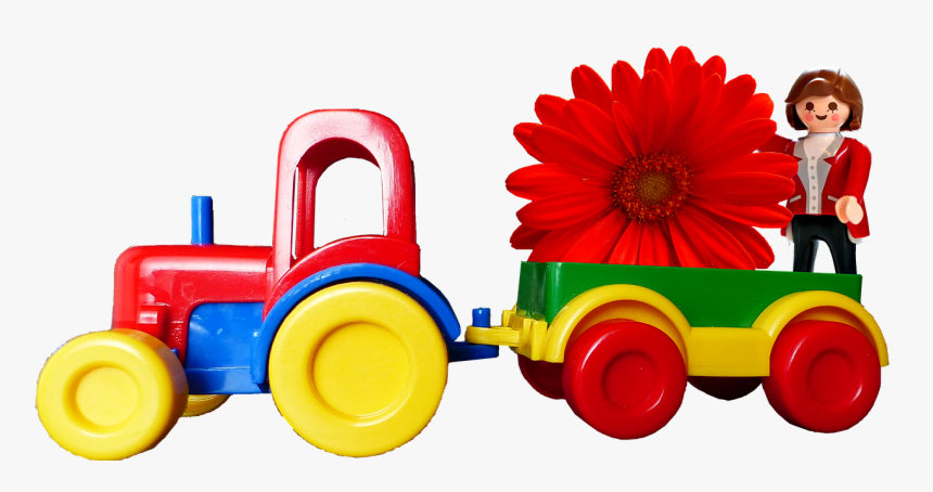 Tractor, Trailer, Toy, Child, Flower, HD Png Download