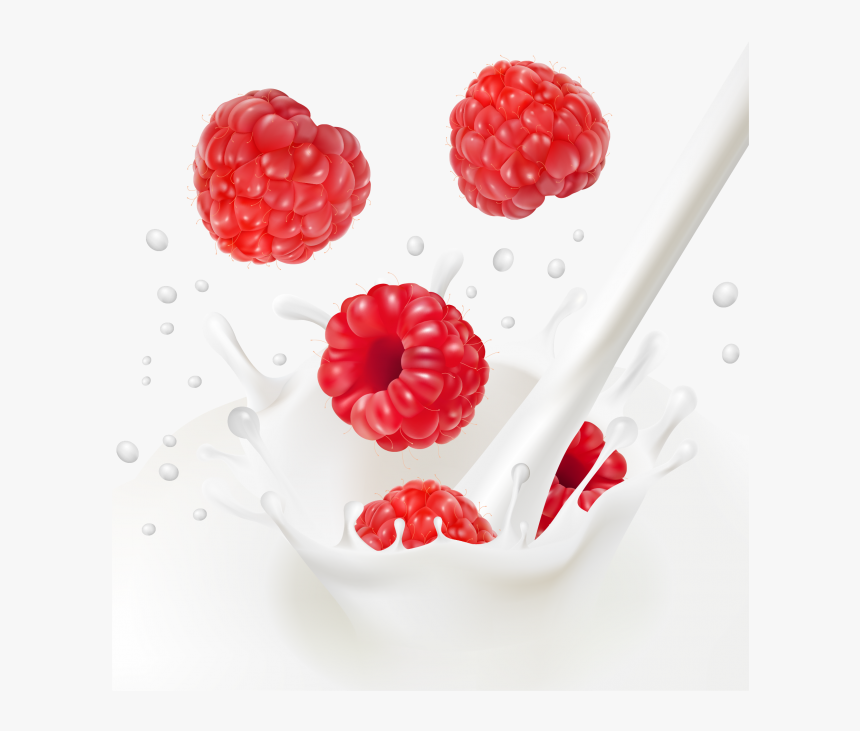 Raspberries With Milk, HD Png Download