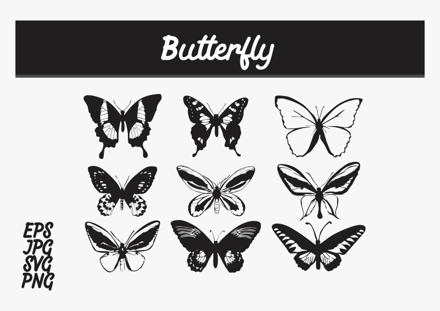 Butterfly Silhouette Set Svg Vector Image Bundle Graphic, HD Png Download