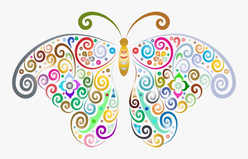 Prismatic Floral Flourish Butterfly Silhouette No Background, HD Png Download