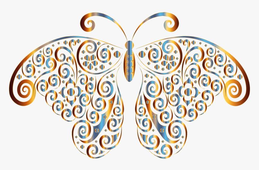 Prismatic Floral Flourish Butterfly Silhouette 5 No, HD Png Download