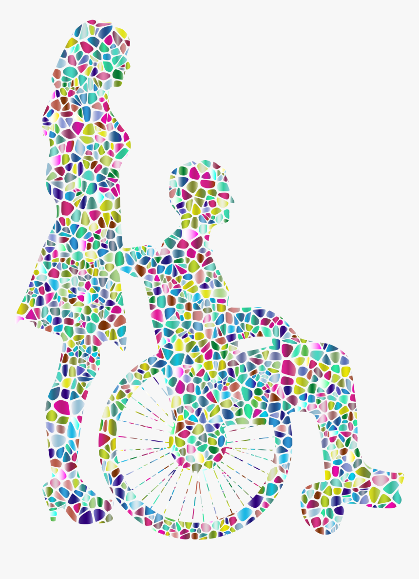 Polyprismatic Tiled Woman Pushing Man In Wheelchair, HD Png Download
