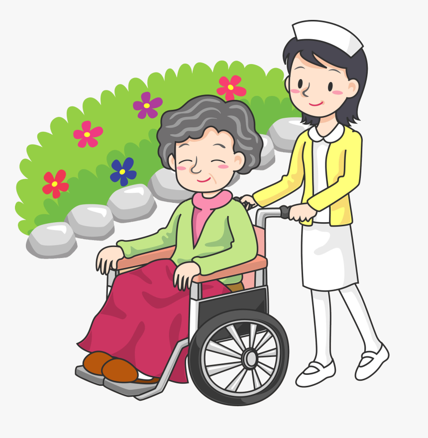 The Nurse Pushed The Wheelchair Man For A Walk, HD Png Download