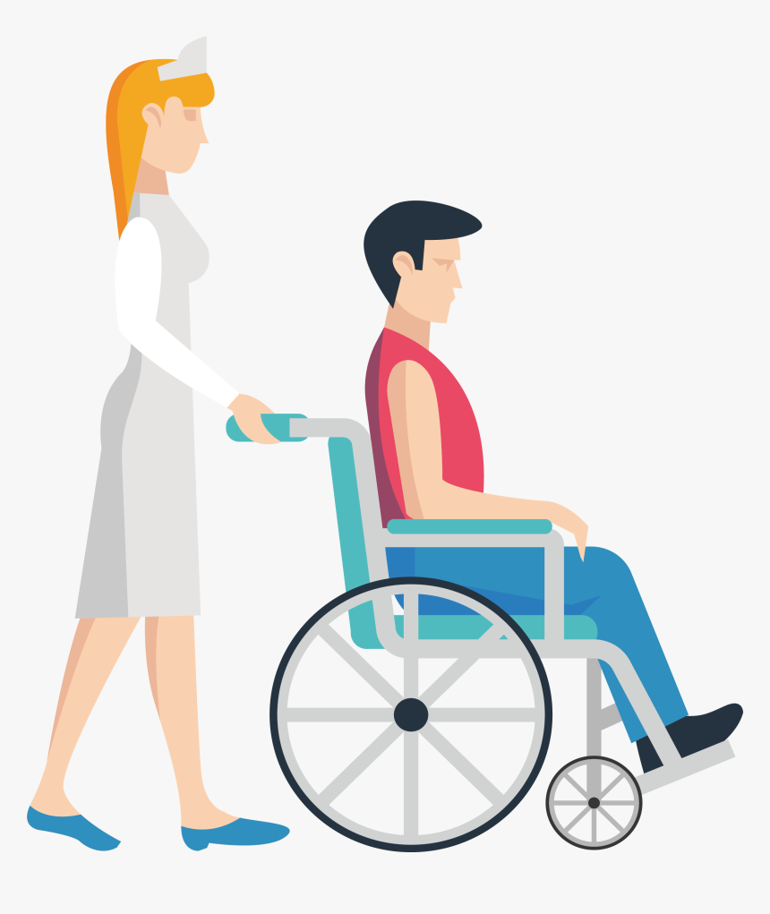 Clipart Hospital Wheelchair - Nurse Pushing Wheelchair Clipart, HD Png Download