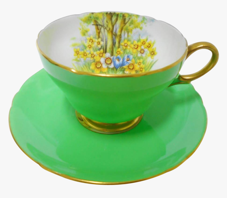 Shelley Henley Daffodil Time Green Tea Cup And Saucer, - Saucer, HD Png Download