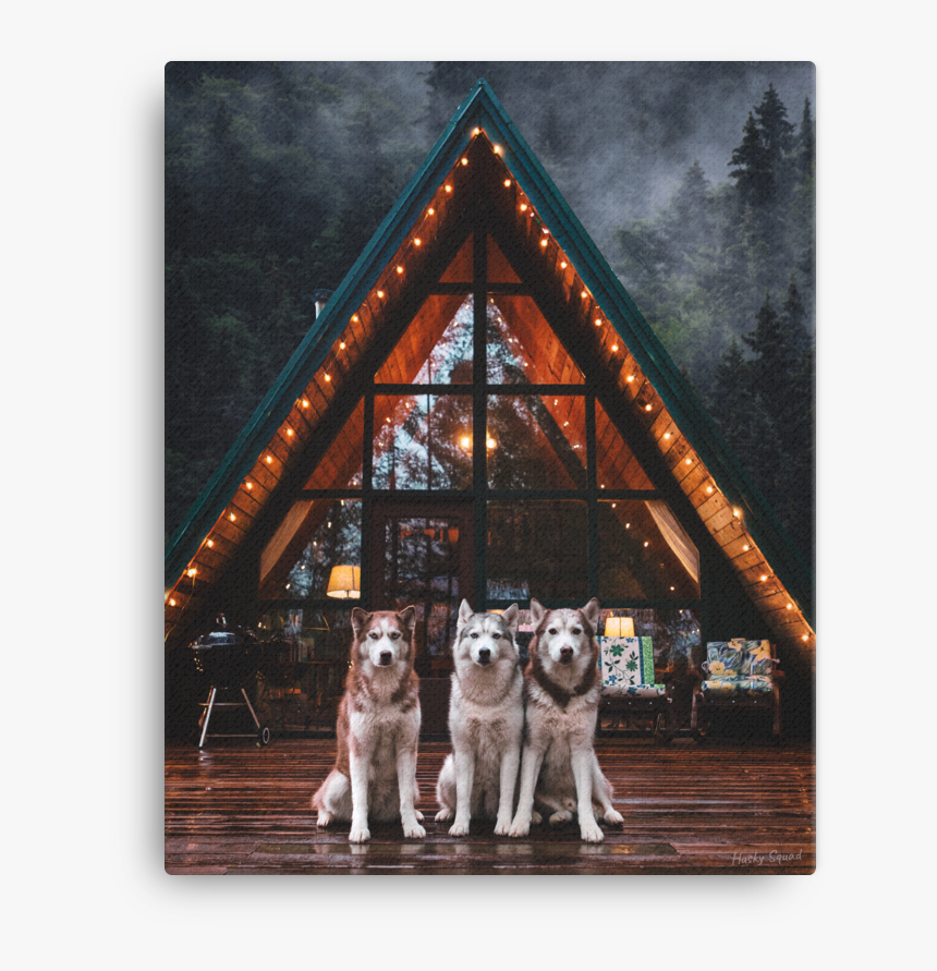 Cozy A-frame Cabin Canvas - Husky Dog And Cabin, HD Png Download