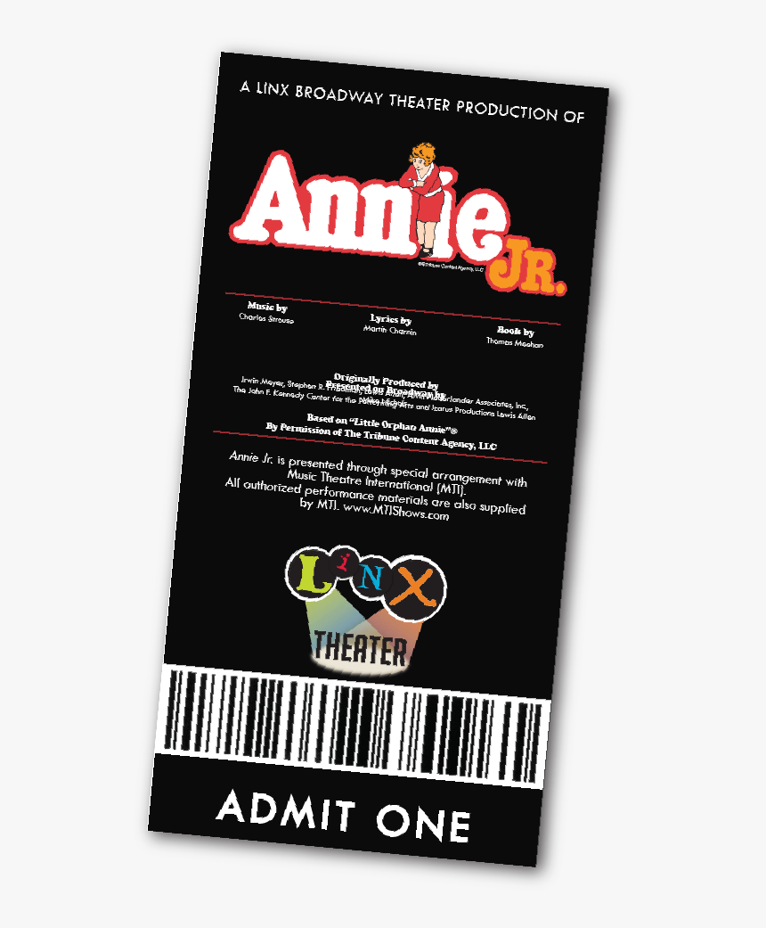 Linx Theater S Broadway Performers Present Annie Jr - Tickets To Annie The Musical, HD Png Download