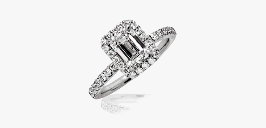 Emerald Cut Halo Ladies Diamond Ring - Emerald Cut Champagne Diamond Ring Halo, HD Png Download