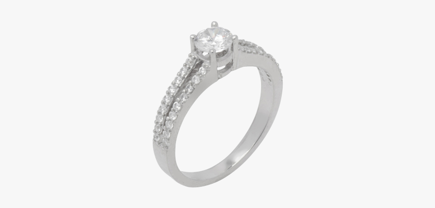 14k White Gold Diamond Ring Central Stone Size 5mm - Engagement Ring, HD Png Download