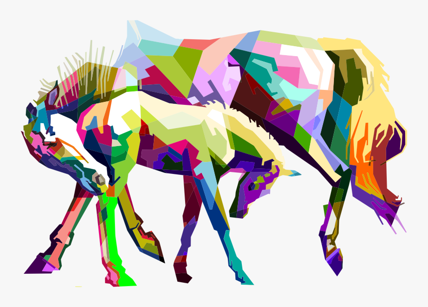 Prismatic Geometric Mother And Child Horses - Art Graphic Horse Head, HD Png Download