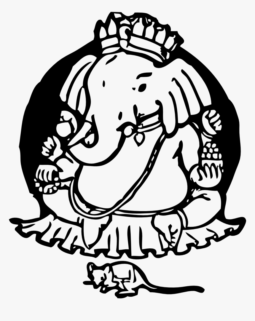 Elephant And Mouse Black White Line Art 999px- - Happy Birthday Wishes For Ganesha, HD Png Download