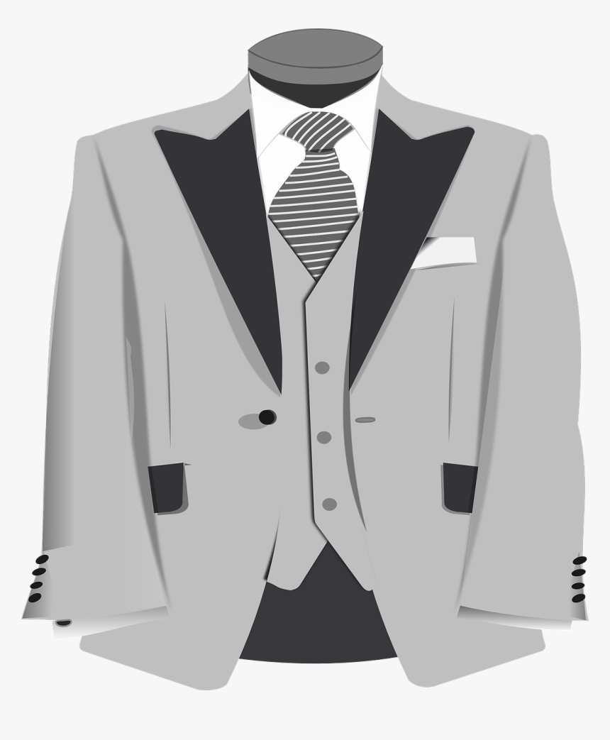 Coat, Waistcoat, Tie, Shirt, Jacket, Clothing, Male - Grey Suit Clipart, HD Png Download