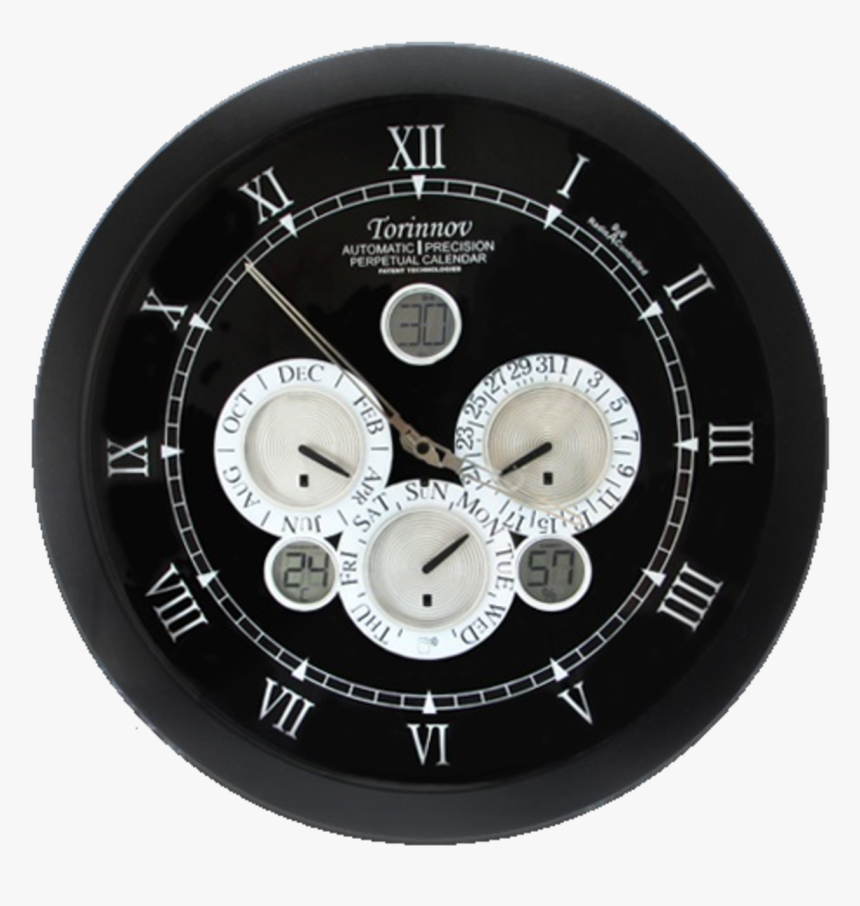 7cm Matt Black Metal Automatic Perpetual Calendar Wall Wall Clock, HD