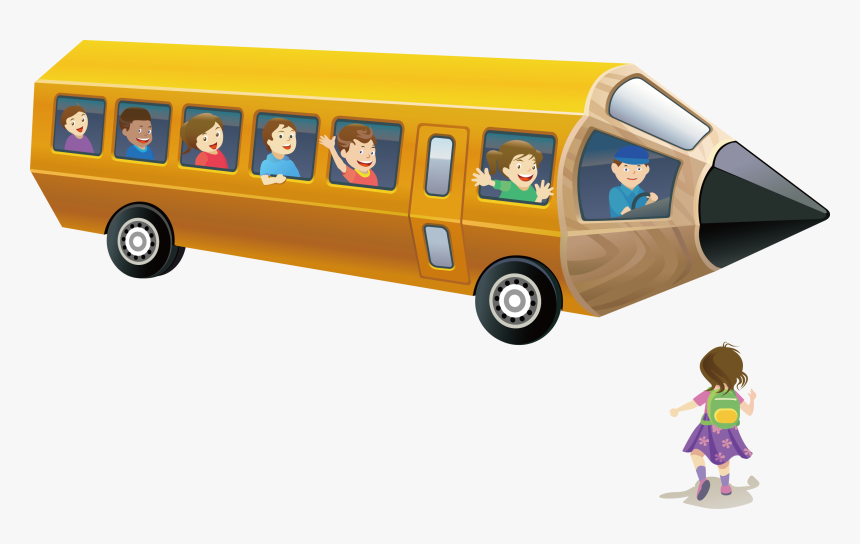 School Bus Pencil Cartoon - Drawing School Bus Cartoon, HD Png Download