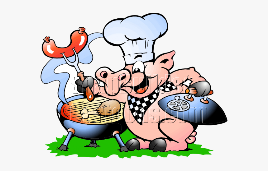 Chef Pig Bbq Grill Cooking Hotdogs & Chicken - Pig Bbq Chef, HD Png Download