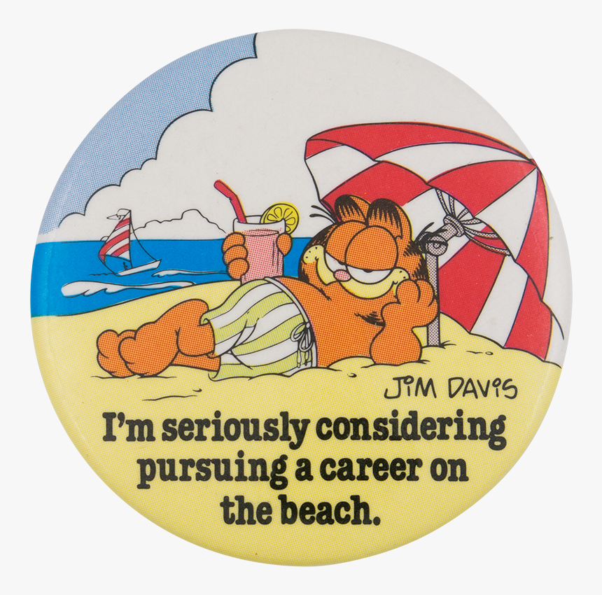 Garfield A Career On The Beach Entertainment Button - Garfield Beach Cartoon, HD Png Download