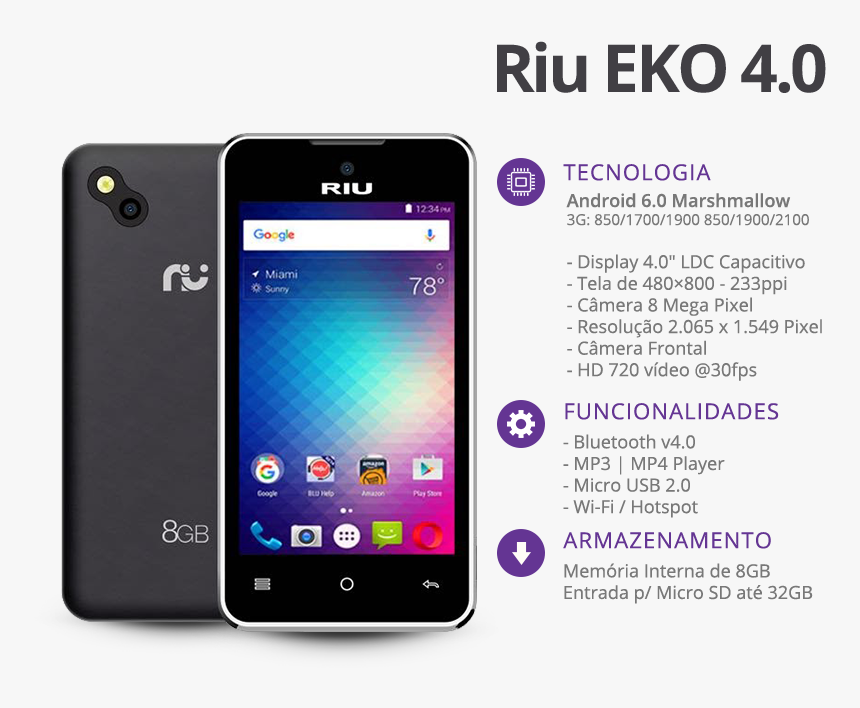 Celular Riu Eko 4.0, HD Png Download